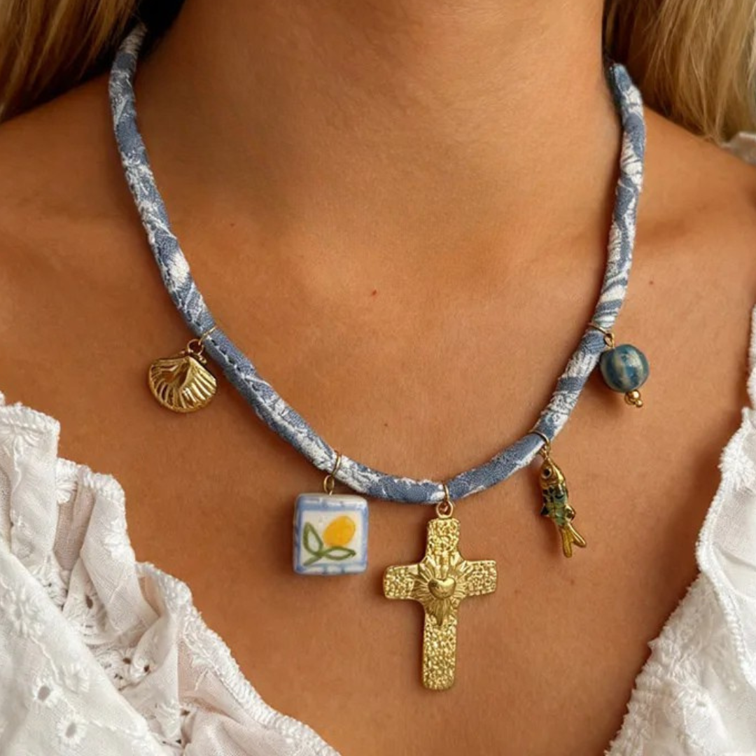 Collar Cordón Dijes Varios Cruz