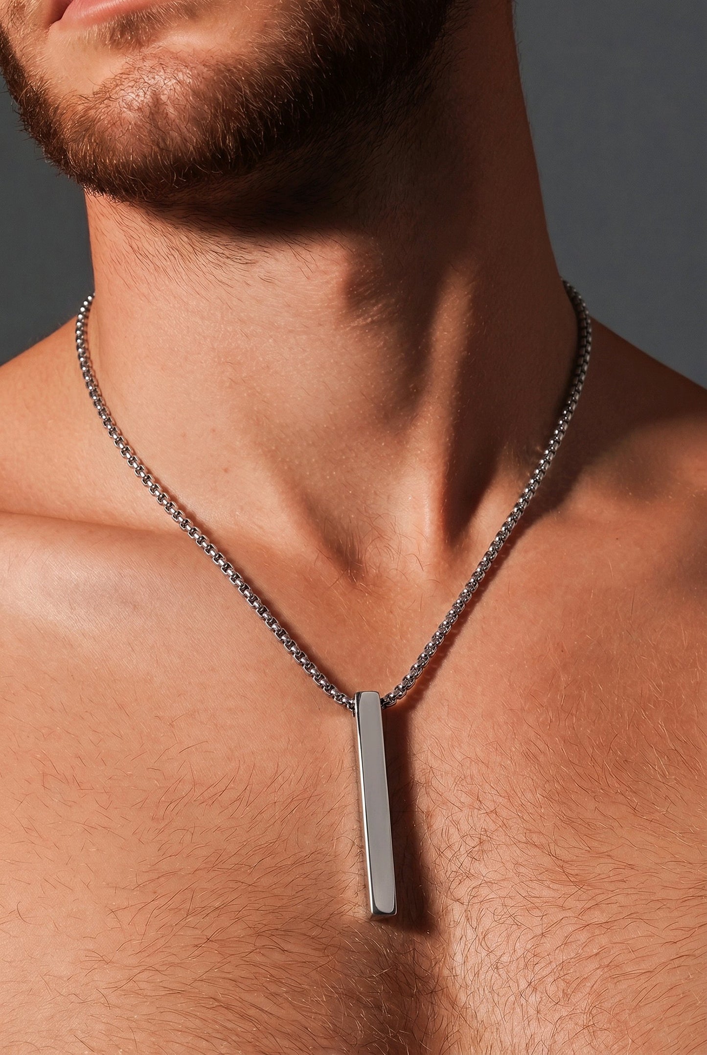 Collar Cadena Plateada Dije Barra Rectangular
