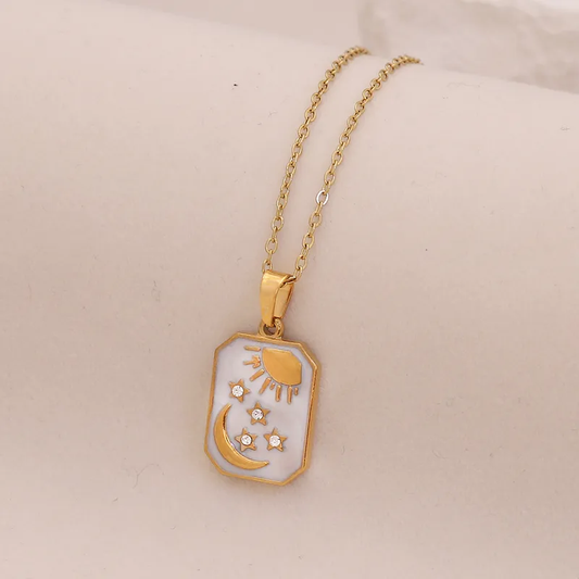 Collar Cadena Dorada Dije Sol, Luna y Estrellas