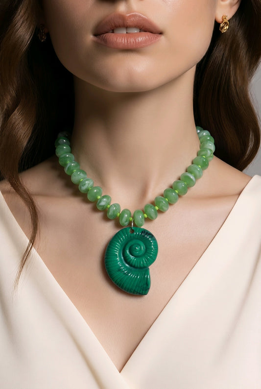 Collar Cuencas Donas Verdes Dije Caracola Verde