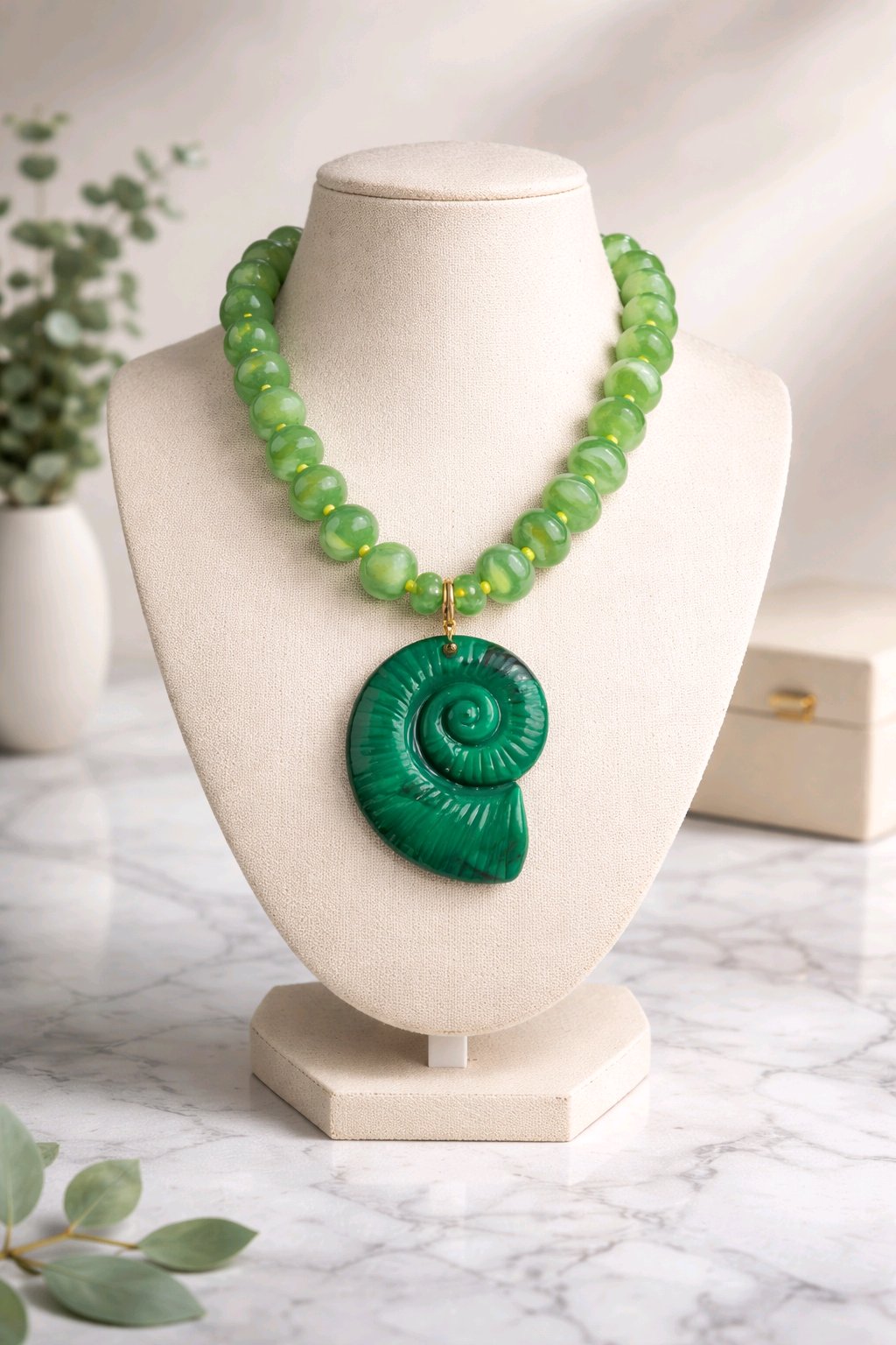 Collar Cuencas Donas Verdes Dije Caracola Verde