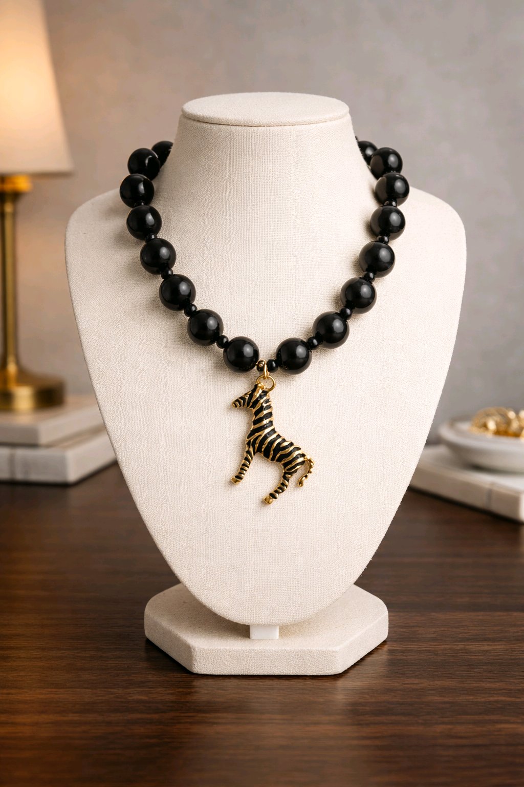 Collar Cuencas Negras Dije Cebra Negra Dorada