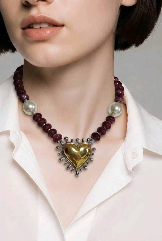 Collar Cuencas Donas Vino Dije Corazón Dorado