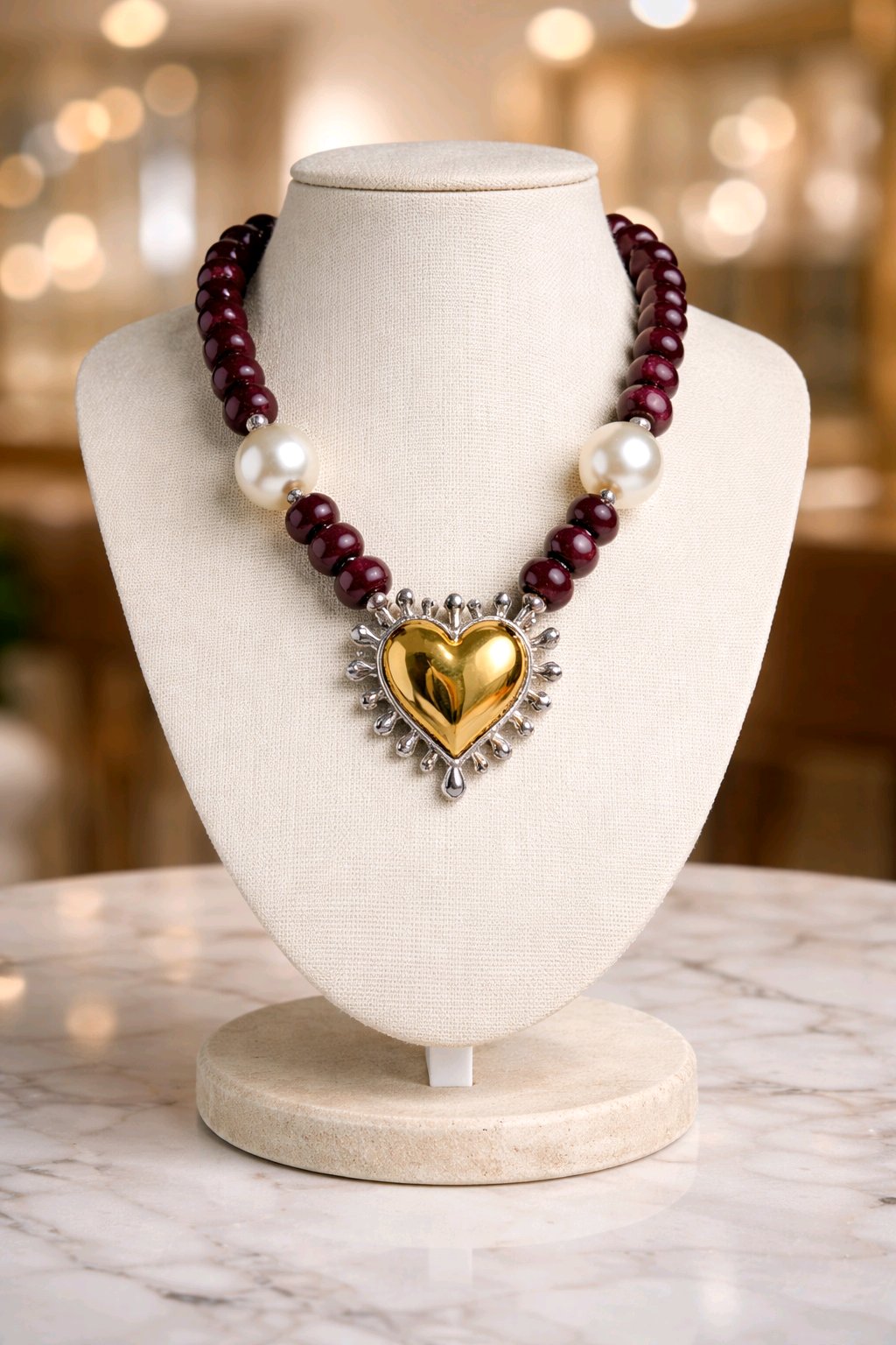 Collar Cuencas Donas Vino Dije Corazón Dorado