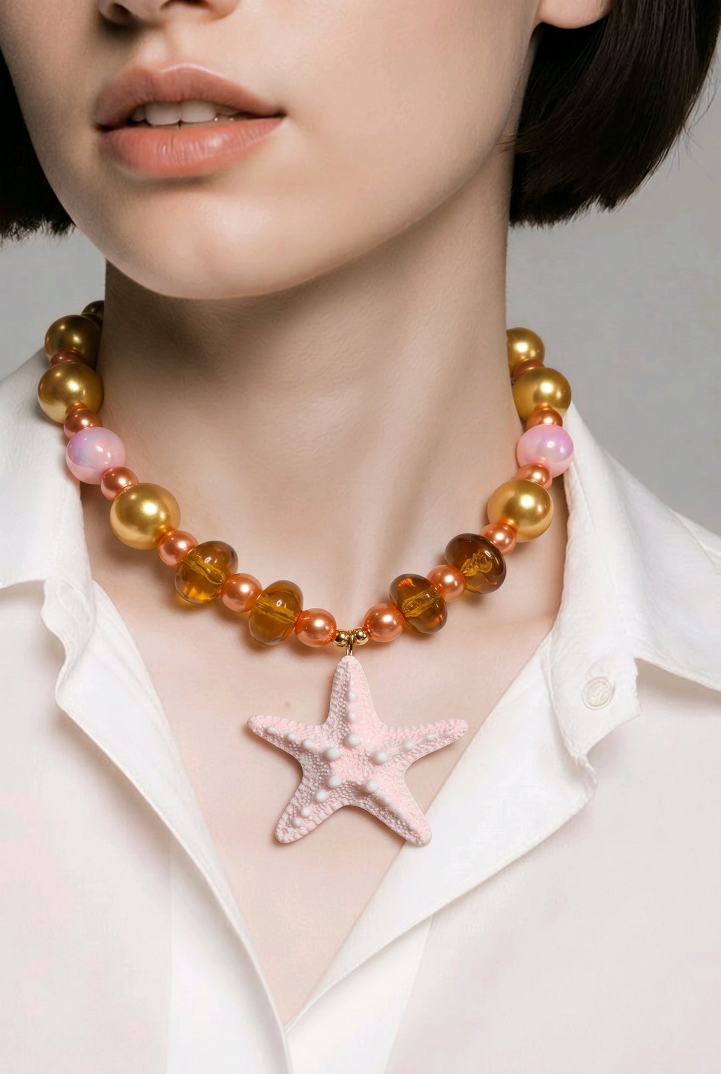 Collar Cuencas Doradas y Rosas Dije Estrella Mar Rosa