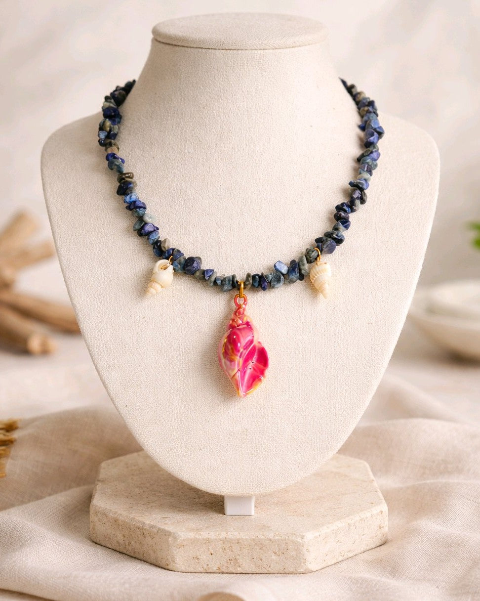 Collar Piedra Mineral Cuarzo Sodalita Dijes Varios Caracol Fiusha Metalizado