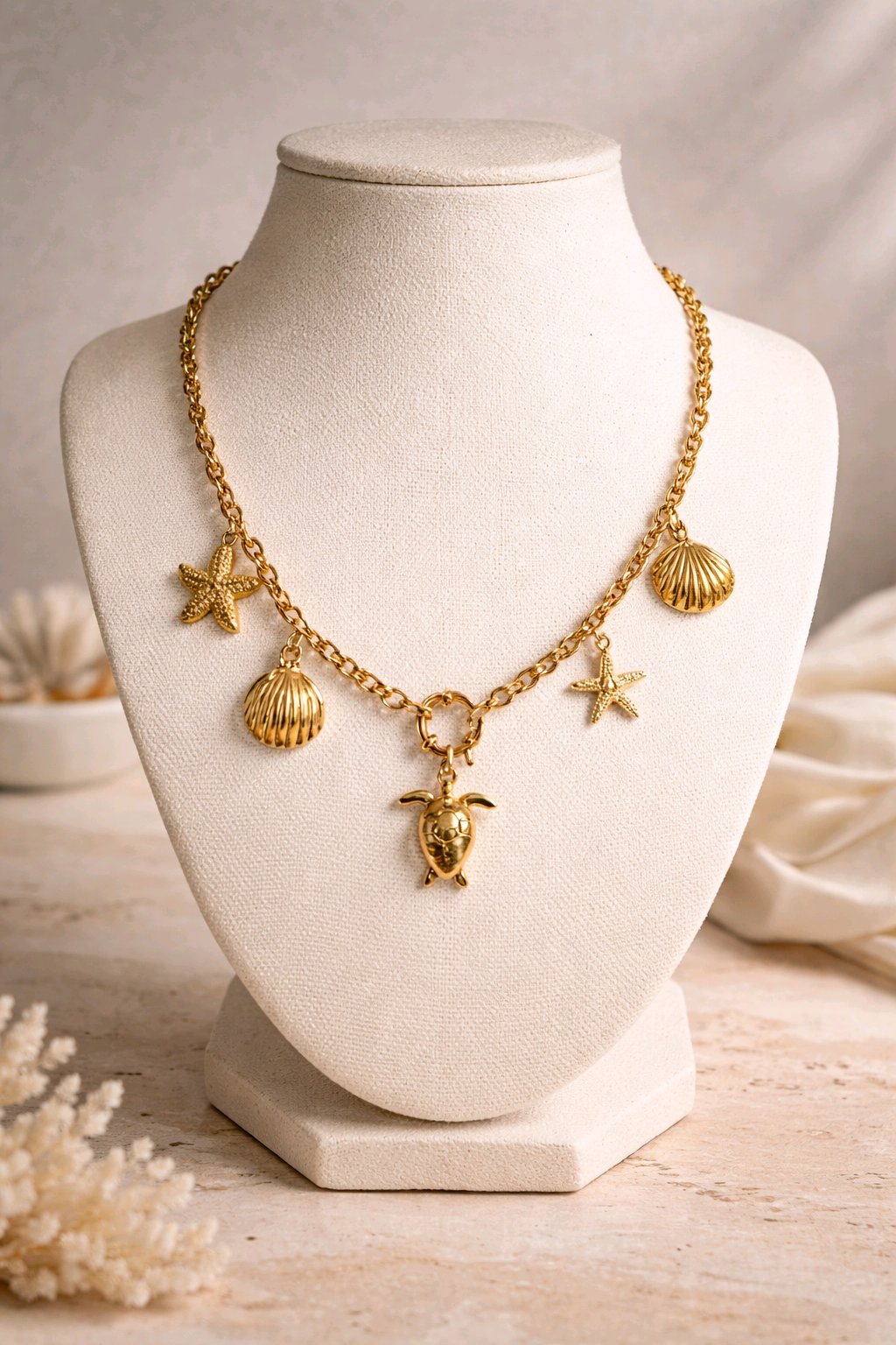 Collar Cadena Eslabón Dorado Dijes Varios Marinos Tortuga Dorada