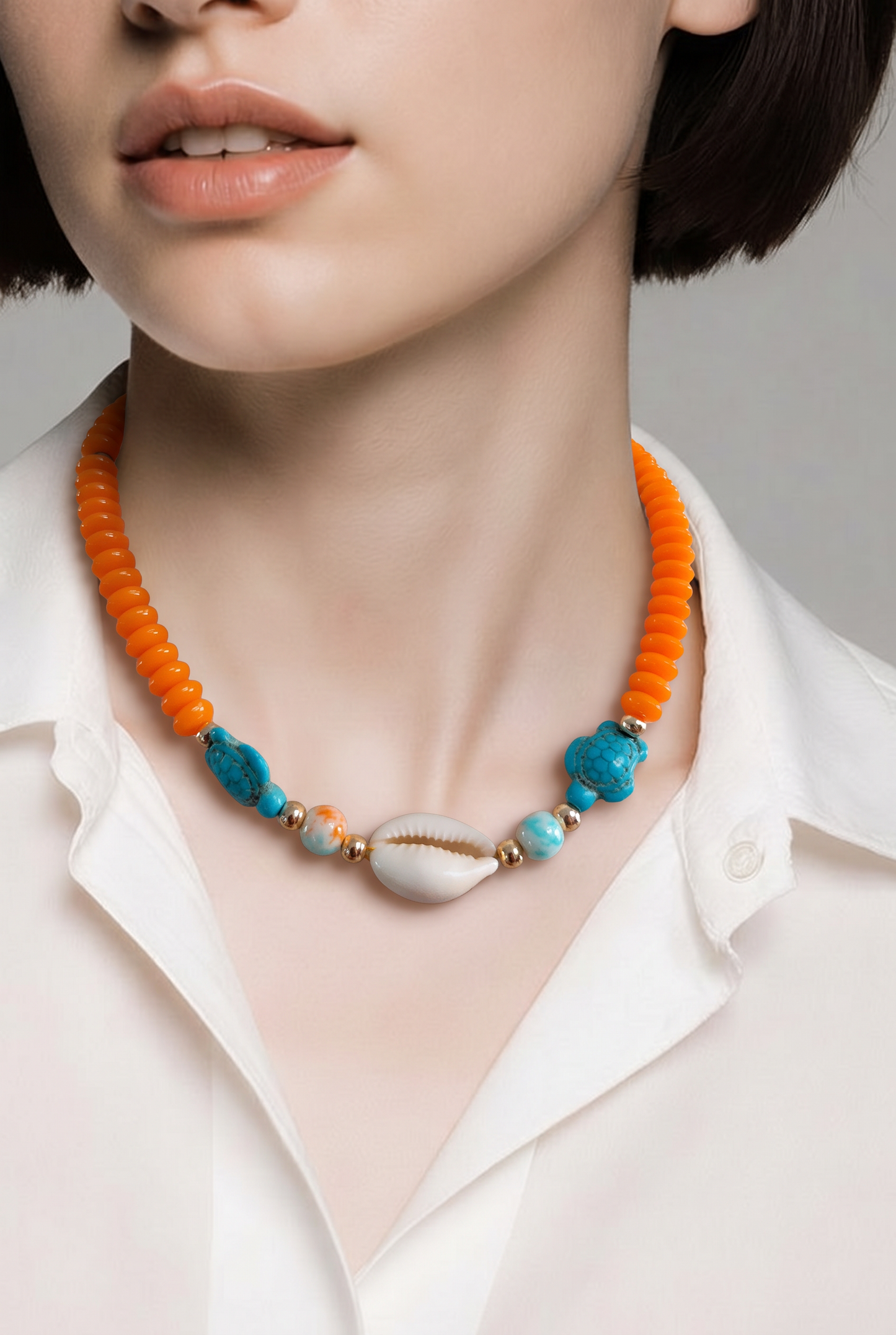 Collar Cuencas Naranjas, Tortugas y Concha