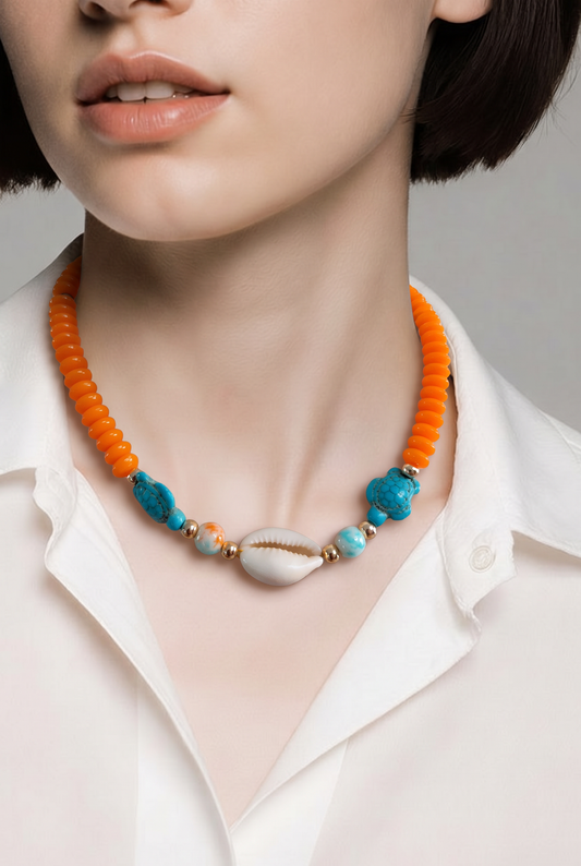 Collar Cuencas Naranjas, Tortugas y Concha