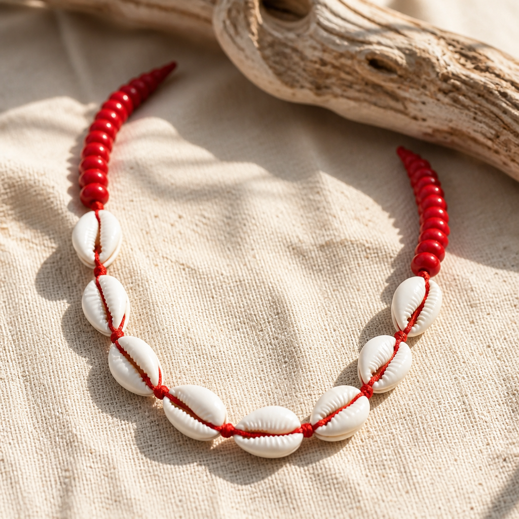 Collar Cuencas Rojas y Conchas Naturales