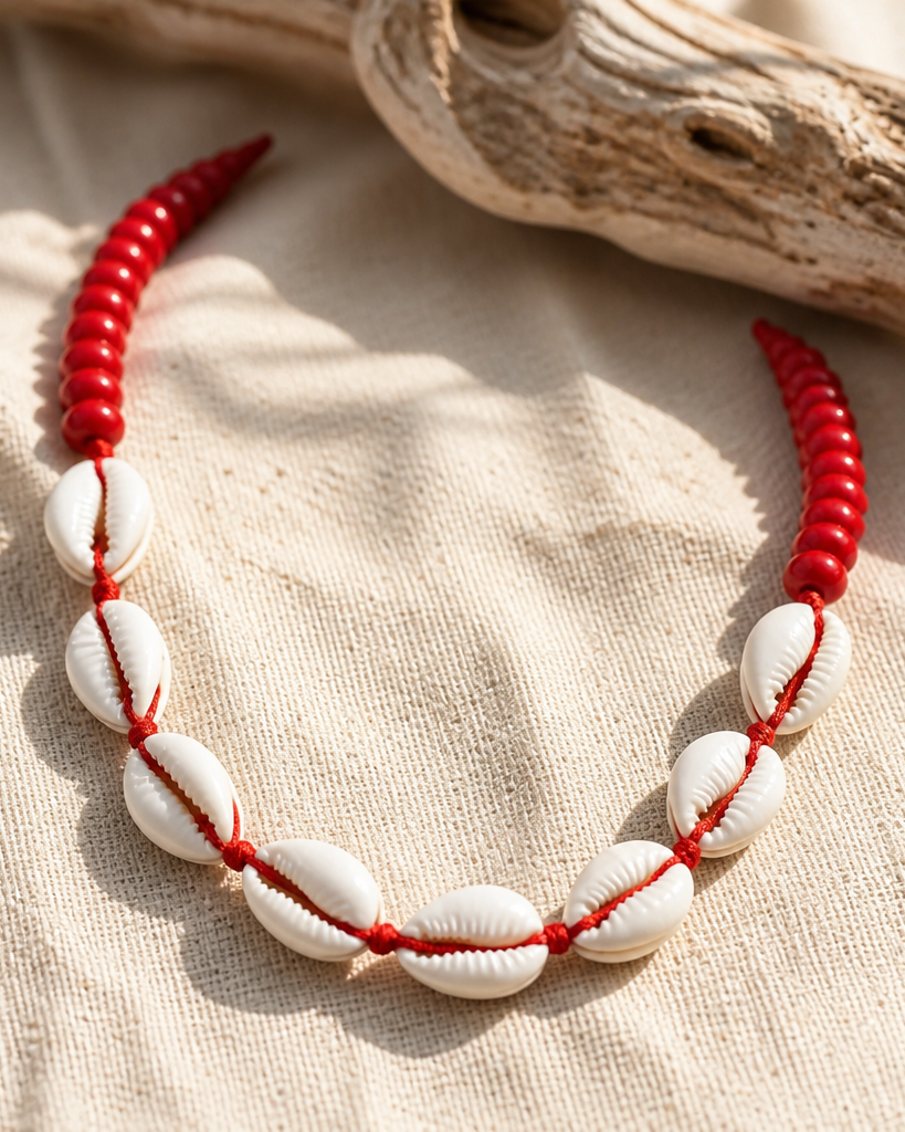 Collar Cuencas Rojas y Conchas Naturales