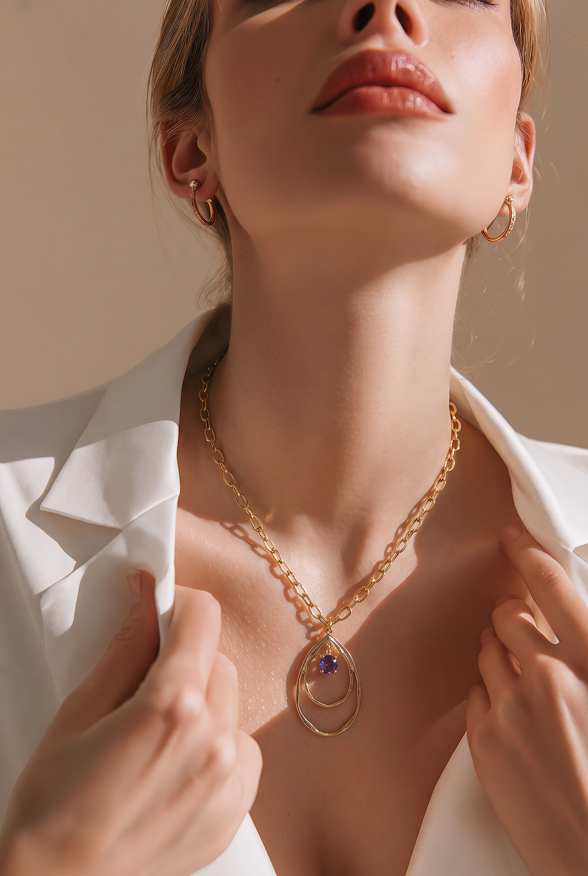 Collar Cadena Dorada Eslabón Dije Amatista Morado Obispo