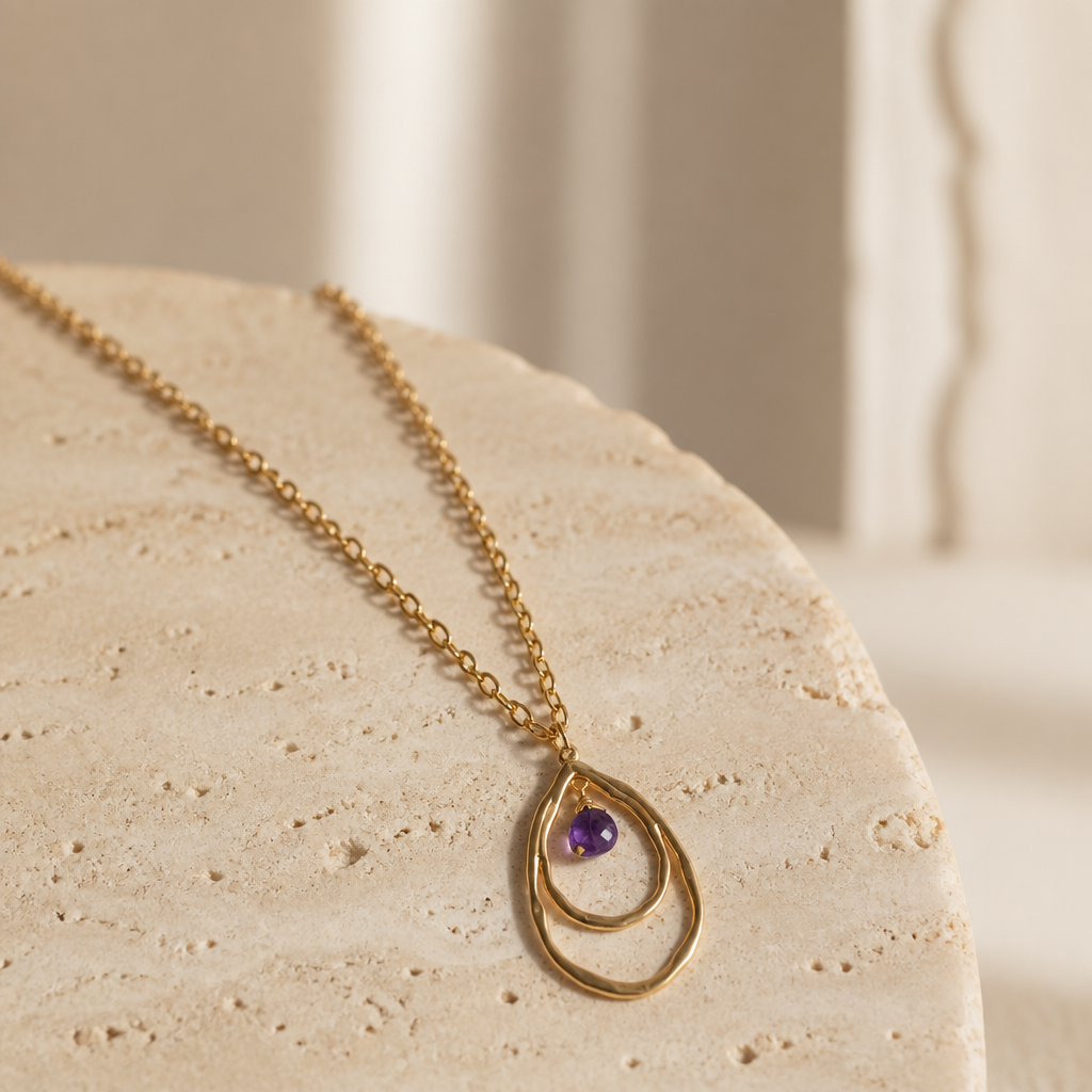 Collar Cadena Dorada Eslabón Dije Amatista Morado Obispo
