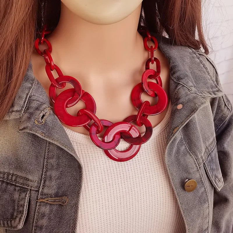 Collar Tipo Cadena Círculos Rojo