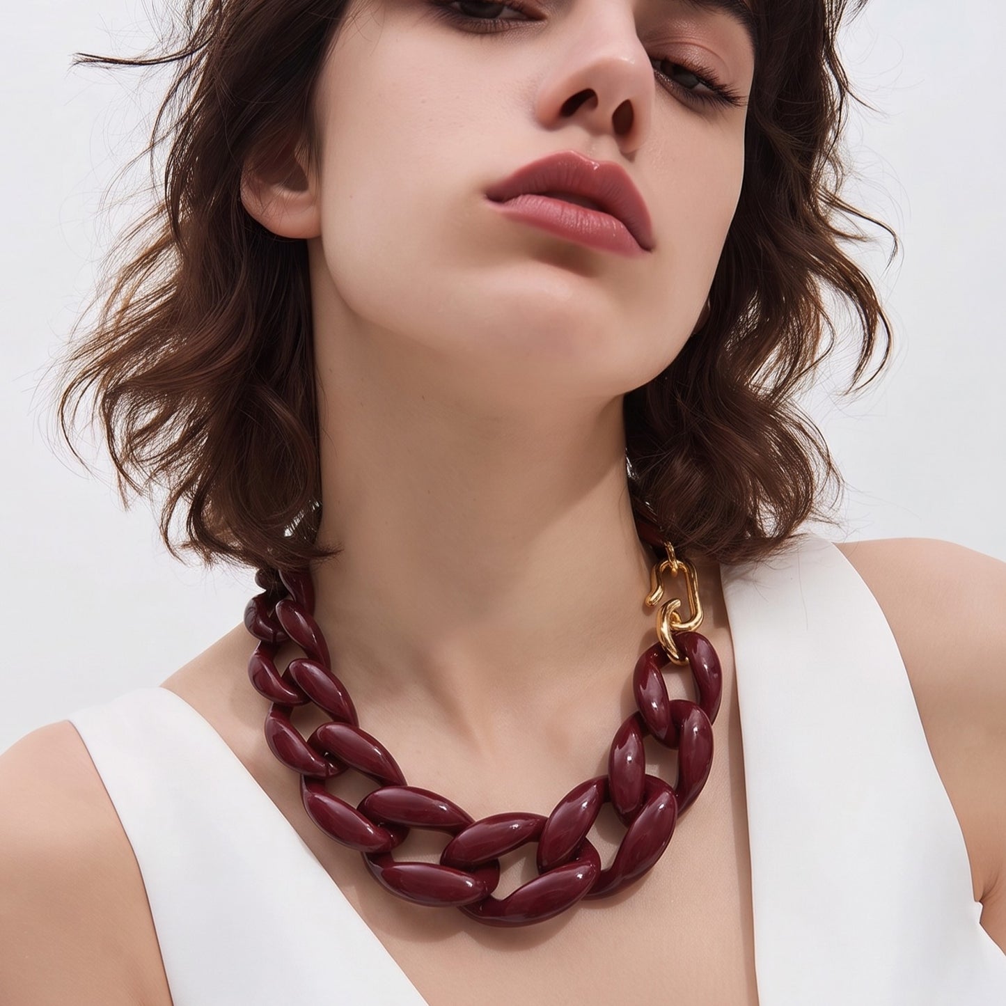 Collar Cadena Eslabón Vino Tinto
