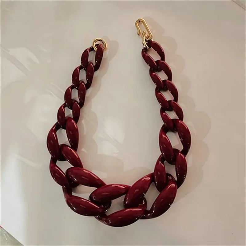 Collar Cadena Eslabón Vino Tinto