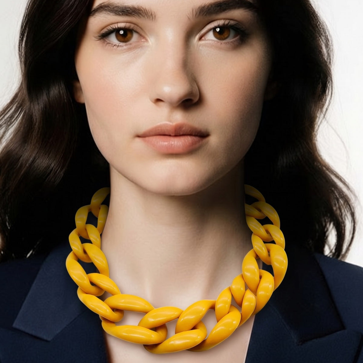 Collar Cadena Eslabón Vino Mostaza