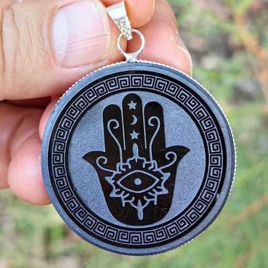 Dije Obsidiana Grabada Mano de Fátima