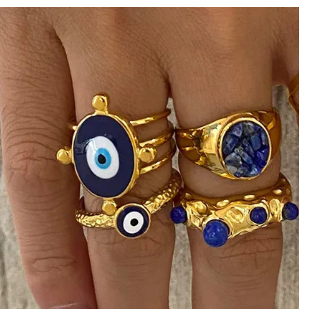 Anillo Dorado Ojo Turco Pequeño Talla 7