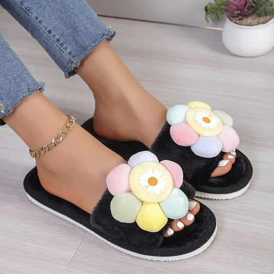 Pantufla Negra Flor de Colores
