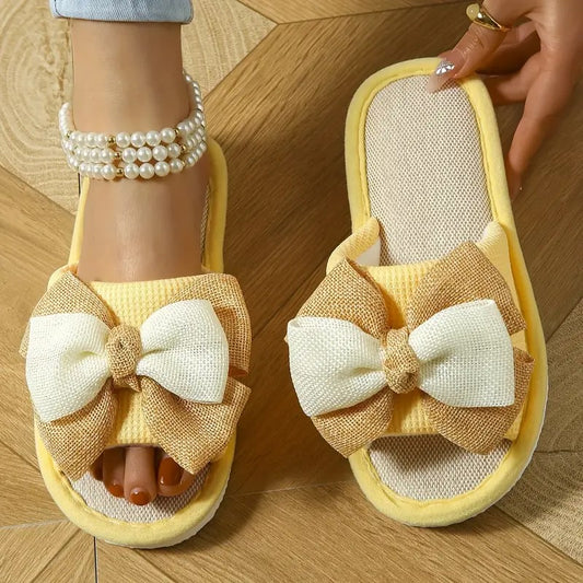 Pantufla Amarilla con Moños Beige y Blanco