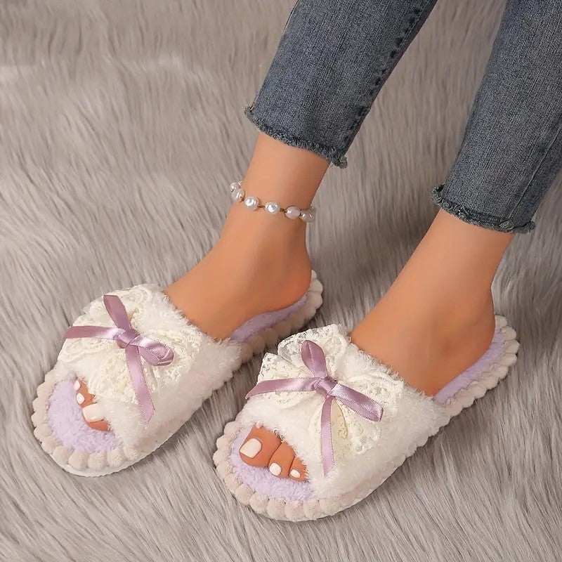Pantufla Púrpura Acabado Tejido Blanco