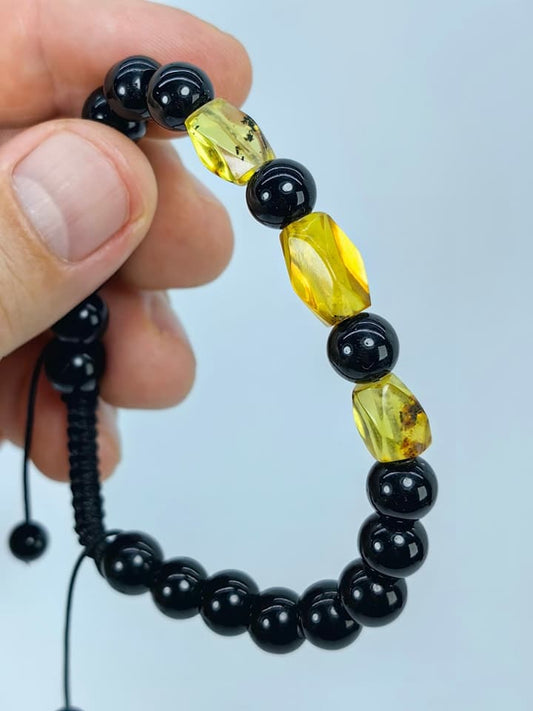Pulsera Ámbar con Obsidiana
