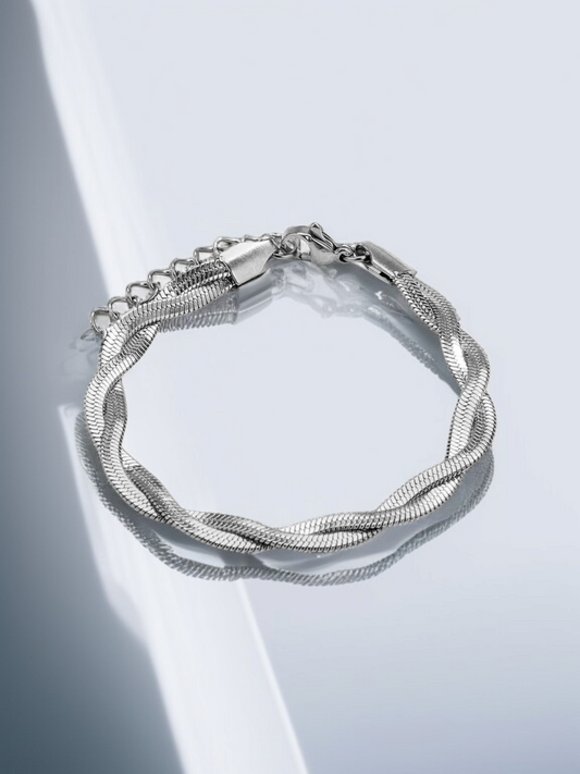Pulsera Plateada Lisa Entrelazada