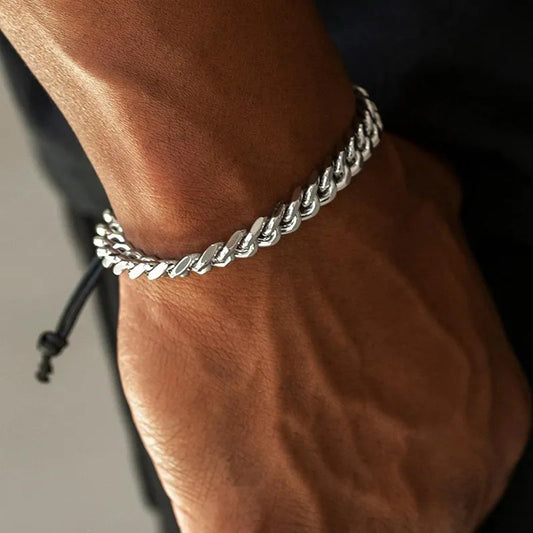 Pulsera Cadena Plateada Hilo de Amarre