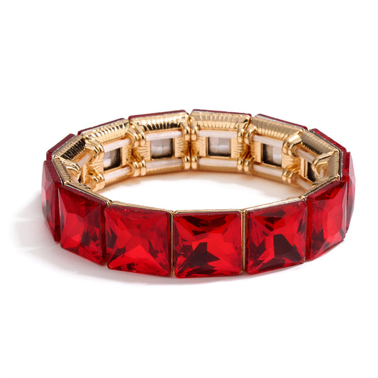 Pulsera Retro Cristal Cuadros Rojos