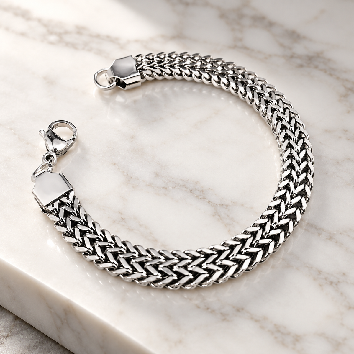 Pulsera Plateada Tejida W 21 cm