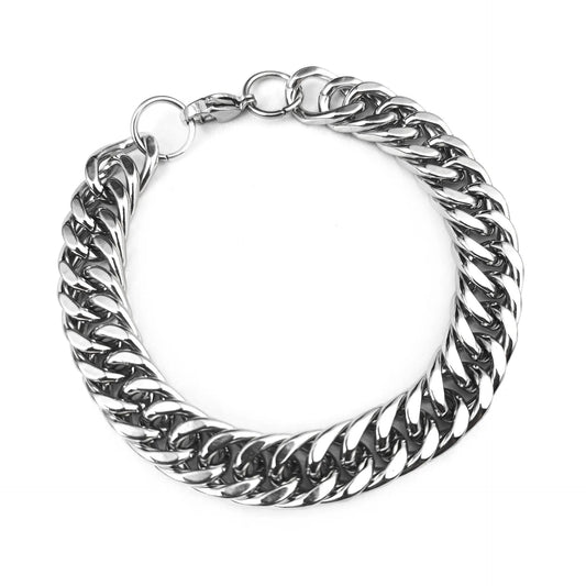 Pulsera Plateada Trenzada Plana 22 cm