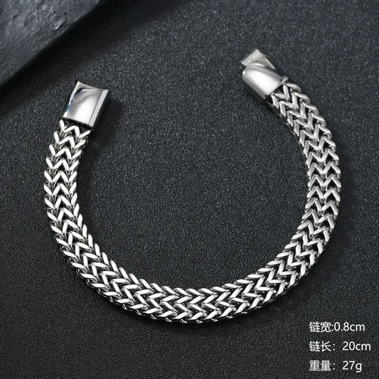 Pulsera Plateada Doble Trenzada 23 cm x 8mm