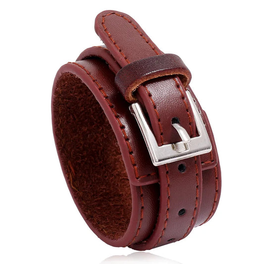 Pulsera Cuero Marrón Rojizo de Hebilla