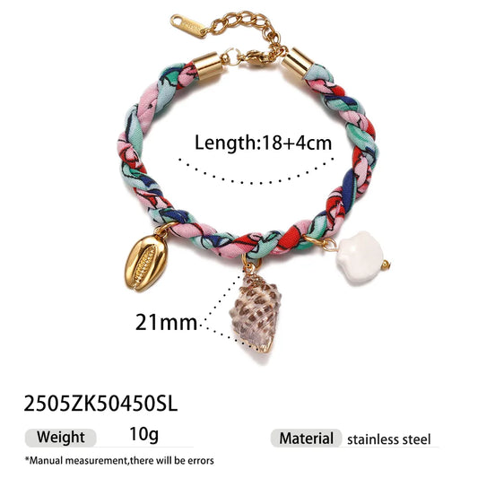 Pulsera Tela Trenzada Caracoles