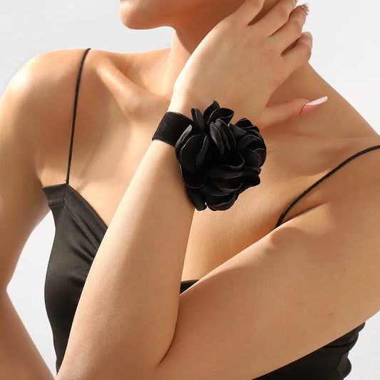 Pulsera Tela Flor Negra