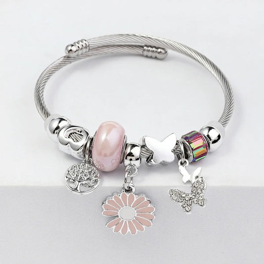 Pulsera Plateada Tipo Pandora Dijes Varios