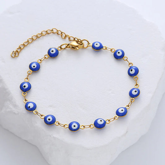 Pulsera Dorada Ojos Turcos Azules