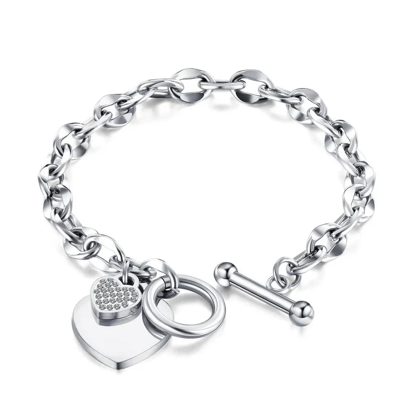 Pulsera Plateada Dijes Corazón