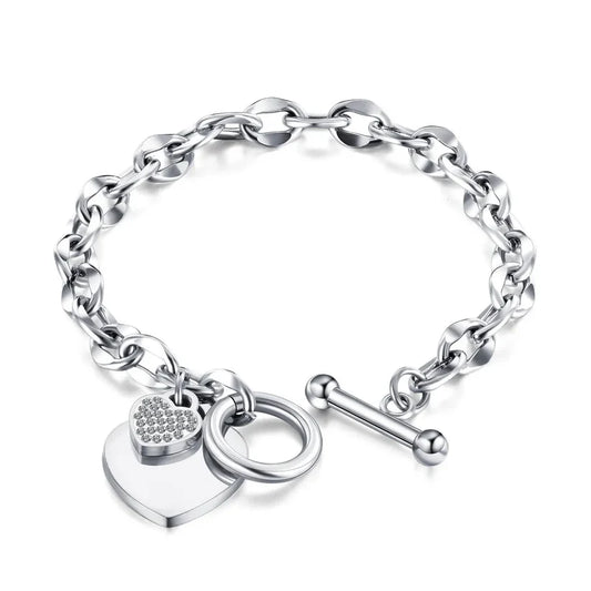 Pulsera Plateada Dijes Corazón