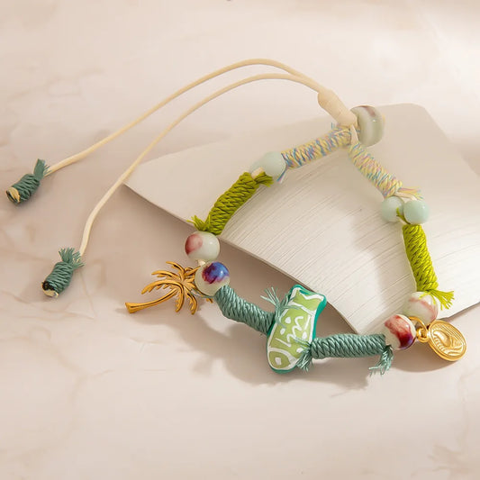 Pulsera Hilo Tejido Dijes Marinos Tonos Verdes