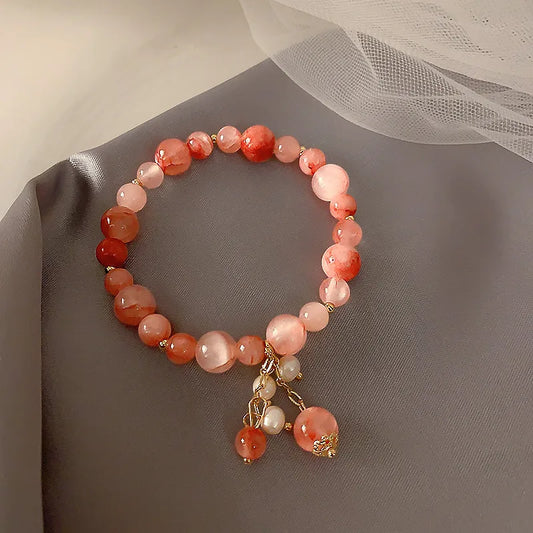 Pulsera Cuencas Cuarzo Rosa y Cristal