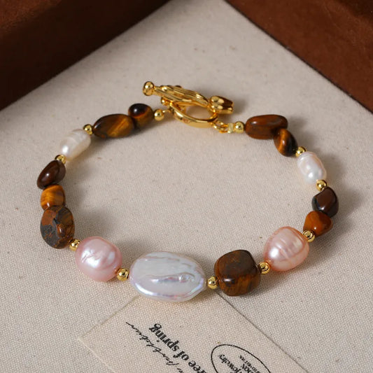 Pulsera Piedras Naturales y Perla de Rio