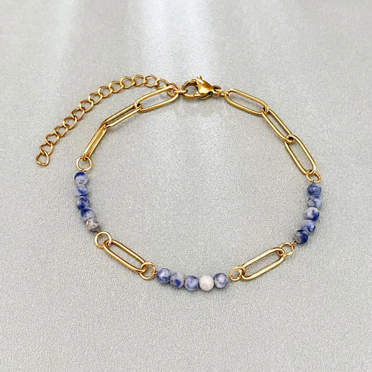 Pulsera Eslabones Dorados y Cuencas Sodalita