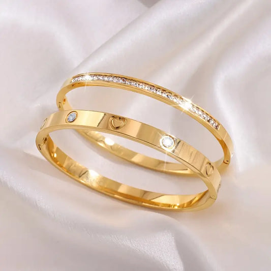 Pulsera Metálica Pulso Dorado Circón