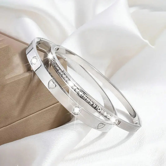 Pulsera Metálica Pulso Plateado Circón