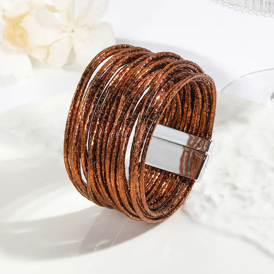 Pulsera Piel Multicolor Bronce