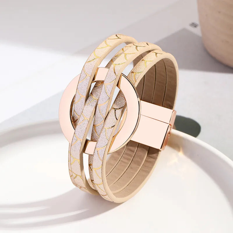 Pulsera Piel Dorada Ronda Circular Dorada