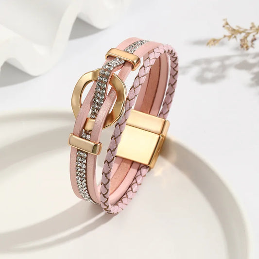 Pulsera Piel Rosada, Ronda Circular Dorada