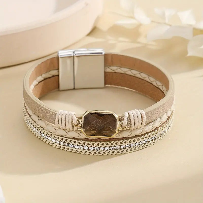 Pulsera Piel Nude Ronda Color Ámbar